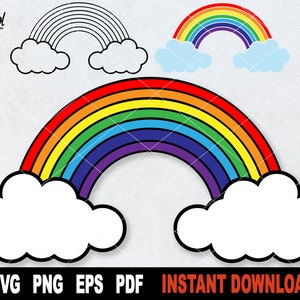 Rainbow with Outline, Rainbow SVG File For Cricut, Silhouette, Nature Vector Clipart Cut File, Sublimation Png- Instant Digital Download