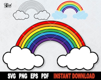 Rainbow with Outline, Rainbow SVG File For Cricut, Silhouette, Nature Vector Clipart Cut File, Sublimation Png- Instant Digital Download
