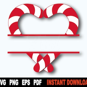 Candy Cane SVG, Heart with Bow svg, christmas clipart, Split Monogram SVG , Name Frame SVG - Instant Digital Download