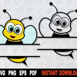 Bee SVG, Bee Split Monogram SVG, Bee Clipart, Bee SVG-bestand voor Cricut, silhouet, Bee Cut-bestand, sublimatie Png-Instant Digitale Download