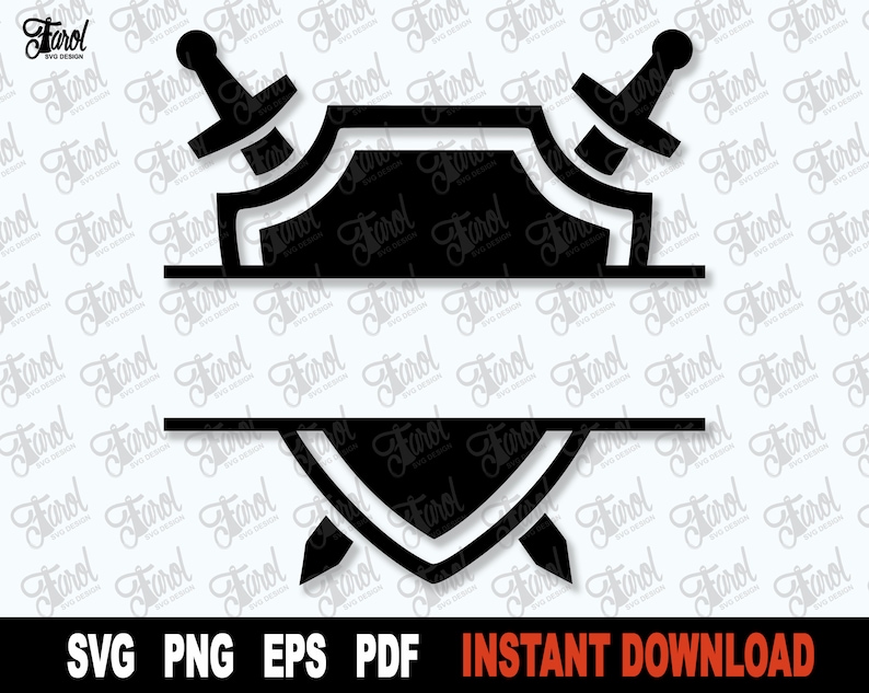 Medieval Shield Split Monogram SVG, With Swords svg, Armor of God Cut File, Shield Of Faith SVG Files For Cricut - Instant Digital Download