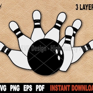 Bowling Pin Svg Cut File, Bowling Svg File For Cricut, Silhouette, Bowling Svg, Sport Svg Vector Clipart, Art Png - Instant Digital Download