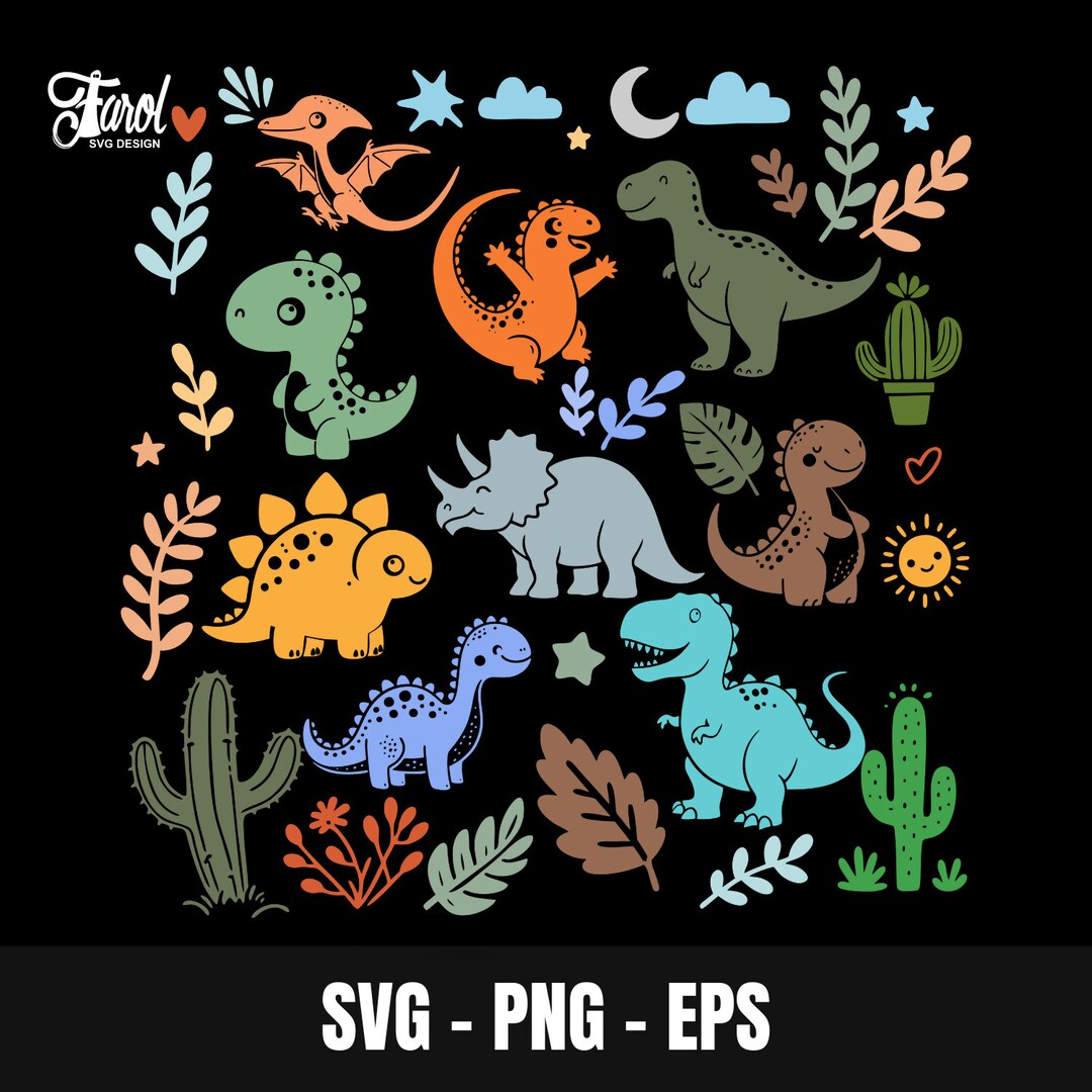 Cute Dinosaur Svg, Dinosaur Svg Bundle, Dinosaur Silhouette Svg File ...
