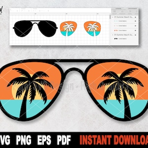 Sunglasses Svg, Beach Palm Tree Sunglasses Svg File For Cricut, Silhouette, Aviator sunglasses Svg, Summer Clipart- Instant Digital Download