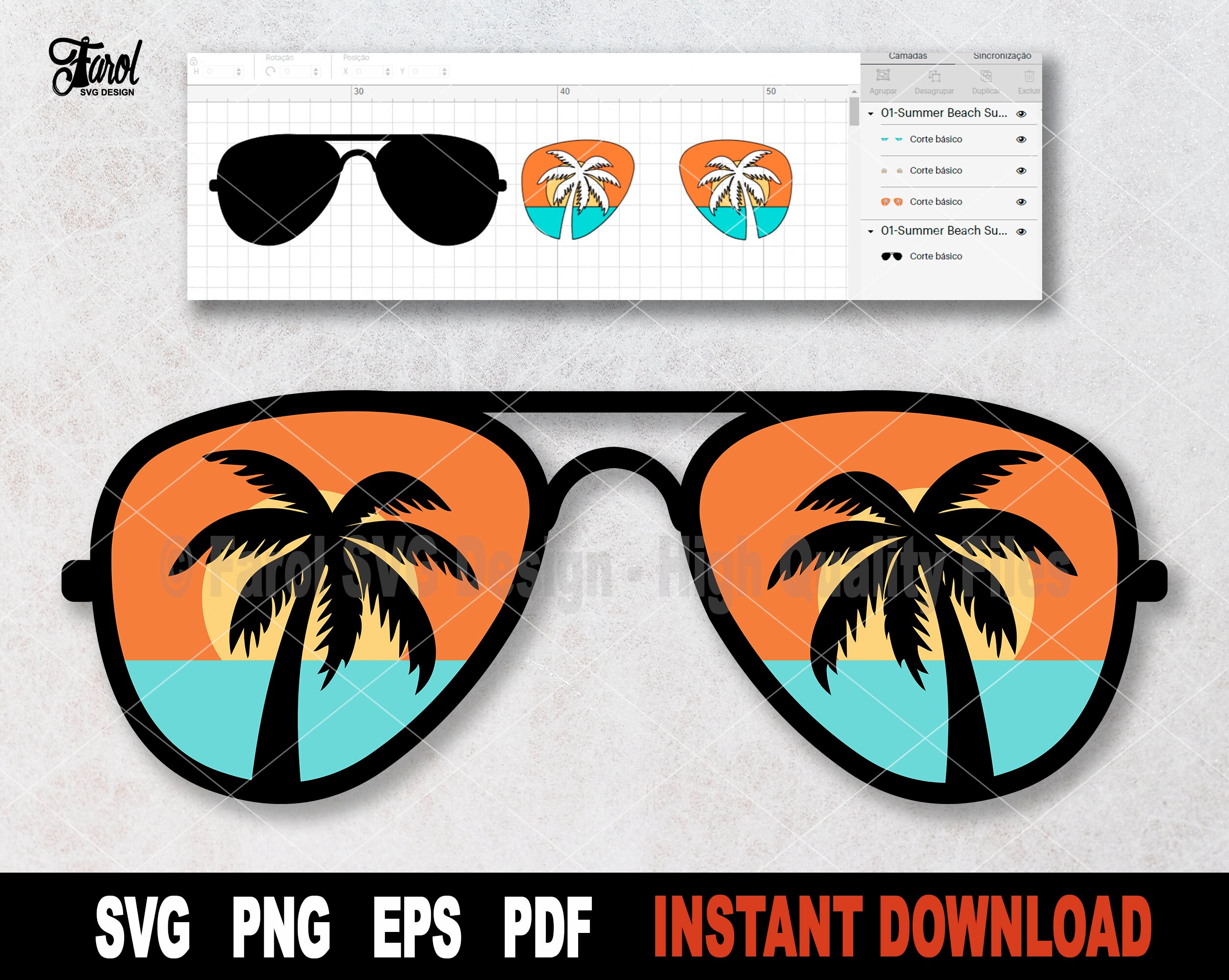 Sunglasses Svg Beach Palm Tree Sunglasses Svg File for Etsy