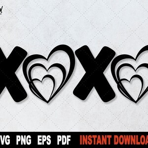 XOXO SVG, Día de San Valentín Svg, Amor svg, Archivo SVG de silueta para Cricut, Archivo de corte de imágenes prediseñadas de silueta Png, Descarga digital instantánea