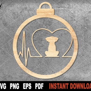 Dog Christmas Ornament Svg, Christmas Tree Ornaments Svg File For Cricut, Silhouette, Dog Heartbeat Svg- Instant Digital Download