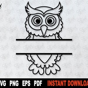 Eule SVG, Split Monogramm SVG, Süße Eule SVG Datei für Cricut, Umriss Eule Cut Datei, Tier Clipart, Sublimation Png- Sofortiger digitaler Download