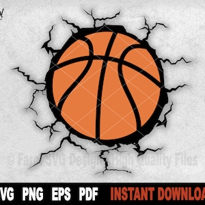 Baloncesto SVG / Balón agrietado SVG para Cricut y Silhouette / Deportes SVG / Clipart de baloncesto / Descarga instantánea