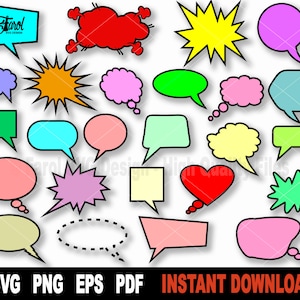 Toespraak Bubble Svg bundel, Svg gesneden bestand Cricut, silhouet, voor Cartoon Svg Vector Clipart, vormen Svg, Png-digitale Instant Download