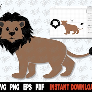 Lion SVG, Layered Lion SVG File For Cricut, Silhouette, Cute Lion SVG, Animal Clipart, Lion Cartoon Cut file, Instant Digital Download