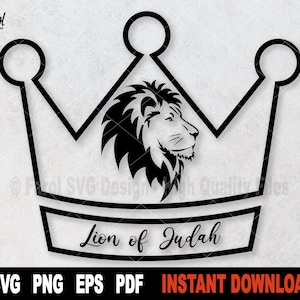 Lion de Juda SVG, contour Couronne Svg avec Lion Svg, fichier Svg chrétien pour Cricut Silhouette, vecteur religieux Svg Clipart-téléchargement numérique