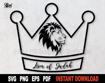 Lion of Judah SVG, Outline Crown Svg With Lion Svg, Christian Svg File for Cricut Silhouette, Vector Religious Svg Clipart- Digital Download