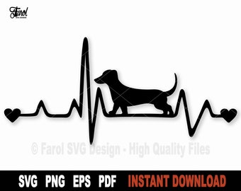 Dachshund Heartbeat SVG: Dog Vector Clipart (Digital Download)