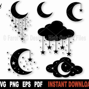 Maan en sterren Svg bundel, maan Svg-bestand voor Cricut, silhouet, hemelse Svg Vector Clipart, Sky Svg, Png-bestand-Instant Digitale Download
