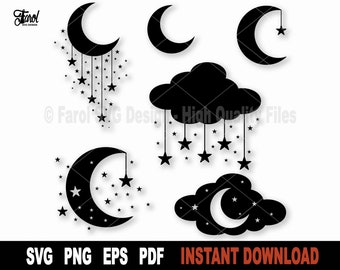 SVG-bundel maan en sterren: hemelse vectorillustraties (digitale download)