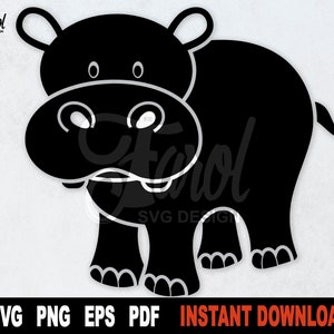 Hippo SVG, Hippopotamus Cut File, Hippo Black Single Layer SVG File For Cricut, Silhouette, Cute Animal Clipart-  Instant Digital Download
