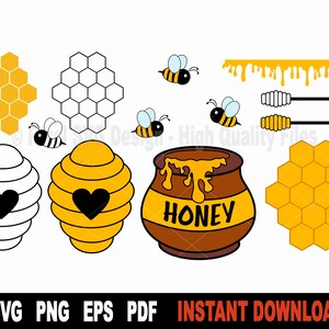 Honing SVG Bundel, Honing Druppel SVG Bestand voor Cricut, Silhouet, Honingraat Svg Snijden Bestand, Bijenkorf Svg Vector Clipart- Digitale Download