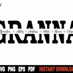 Granna SVG, Marco de nombre dividido Svg, Archivo SVG del Día de la Madre para Cricut, Silueta, Archivo de corte SVG de abuela vectorial- Descarga digital instantánea