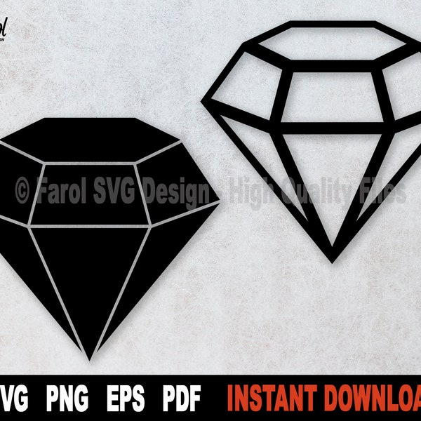 Diamond SVG,  Diamond File For Cricut, Silhouette, Svg Cut File, Diamond Clipart, Outline, Black Shape Files- Instant Digital Download