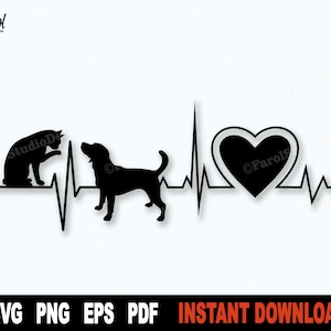 Chat SVG, SVG chien, chien et chat Heartbeat fichier Svg pour Cricut, Silhouette, animaux Vector Clipart, Svg coupe fichier-téléchargement numérique instantané
