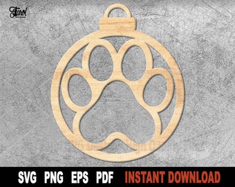 Ornamento natalizio a forma di zampa di cane SVG: file di ornamento per albero (download digitale)
