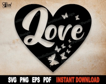 Heart SVG, Love SVG Cut File, Love Heart Clipart, Sublimation PNG- Instant Digital Download