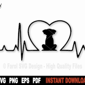 Hund Herzschlag SVG, Hund SVG-Datei für Cricut, Silhouette, Liebe Hund SVG, Tiere Vektor Clipart, Tshirt Sublimation Png - digitaler Download