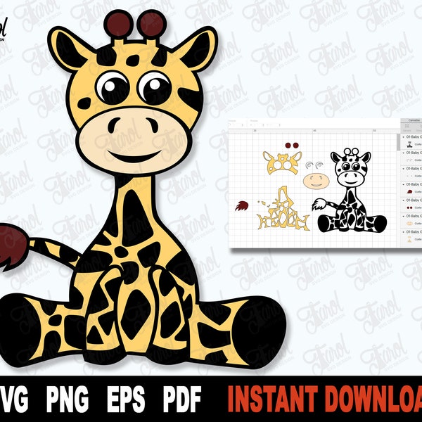 Giraffe Svg,  Cute Giraffe Svg File For Cricut, Silhouette, Animal Vector Clipart, Baby Giraffe Png Art Design, Instant Digital Download