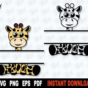 Giraffe Svg, Giraffe Split Monogram Svg, schattige Baby Giraffe Svg-bestand voor Cricut, silhouet, Vector Clipart, Png Art Design-digitale download