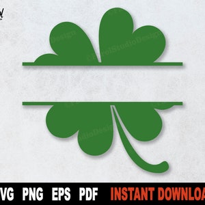 Archivo SVG de trébol para Cricut, Marco de nombre dividido de trébol, Archivo de corte SVG de trébol de cuatro hojas, Día de San Patricio - Descarga digital instantánea