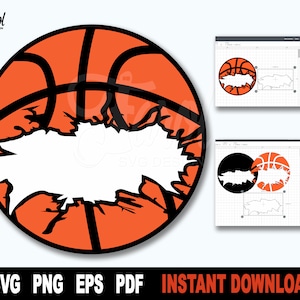 Basket-ball SVG, cadre nom divisé SVG | Design Basket-ball avec nom personnalisé | Équipe sportive SVG | Fichier de coupe Cricut & Silhouette | Téléchargement instantané