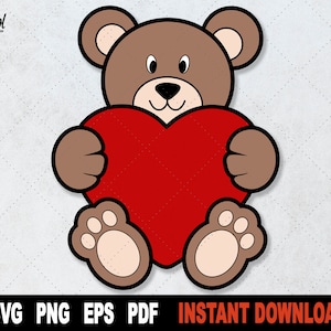 Bear SVG, Valentine SVG, Bear With Heart Svg, Love SVG, File For Cricut, Silhouette Png Clipart Cut File,  Instant Digital Download