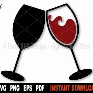 ワイングラス SVG、Cricut 用ワイン SVG ファイル、シルエット、ワイングラス ベクター クリップアート、SVG、PNG、Eps、Pdf - インスタント デジタル ダウンロード