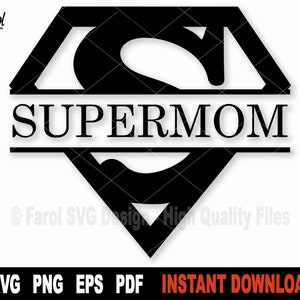 スーパーママ SVG、母の日 SVG 分割名前フレーム SVG ファイル (Cricut 用)、シルエット、ママ SVG カット ファイル、クリップアート、PNG - インスタント デジタル ダウンロード