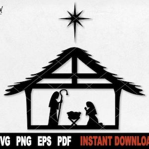 Belén Svg, Estrella del Norte Svg, Navidad Svg, Natividad Svg Archivo Para Cricut, Silueta, Clipart Vectorial Navideña, Niño Jesús María José