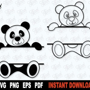 Panda Bear SVG, Split Monogram SVG, Outline Svg, Bear Svg File For Cricut, Bear Clipart Vector Cute Cut File, PNG- Instant Digital Download