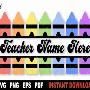 Crayon Monogram Svg, Teacher Name Svg File For Cricut, Silhouette, Teacher Split Monogram Svg Vector Clipart Cut File- Digital Download