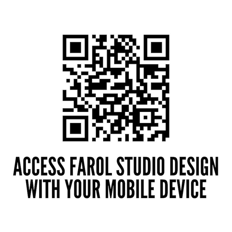 May include: Black and white QR code with the text "ACCESS FAROL STUDIO DESIGN WITH YOUR MOBILE DEVICE" below it.
