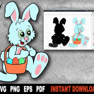 Easter Bunny Clipart, Easter Bunny Svg met Egg Basket Svg-bestand voor Cricut, silhouet, Vector Svg Cut-bestand, Png-Instant Digitale Download