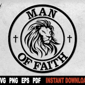 Homem de fé Svg, Leão Svg, Arquivo Svg de logotipo cristão para Cricut, Silhueta, Design de camisa religiosa, clipart vetorial - Download digital