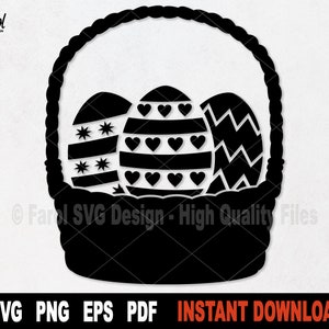 Cesta de huevos de Pascua SVG, archivo svg de huevo de Pascua para Cricut, silueta negra, archivo de corte svg de imágenes prediseñadas vectoriales, primavera svg- Descarga digital instantánea