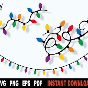 Pakiet świateł bożonarodzeniowych Svg, wesołych świąt Bożego Narodzenia Plik Svg dla Cricut, sylwetka, pliki cięcia Svg na święta, clipart Png — natychmiastowe pobieranie cyfrowe