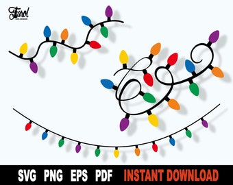 Kerstverlichting Svg Bundel, Merry Christmas Svg Bestand voor Cricut, Silhouet, Vakantie Svg Cut bestanden, Png Clipart- Instant Digitale Download