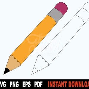 Lápis Clipart SVG, Lápis SVG, Arquivo de corte SVG escolar, Cricut, Silhueta - Download digital instantâneo