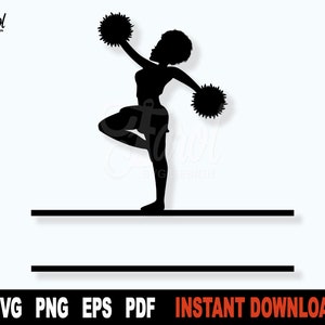 Afro Cheerleader SVG, Cheer Svg, Split Name Frame SVG File For Cricut, Cheerleader Silhouette Sports Cliparts - Instant Digital Download