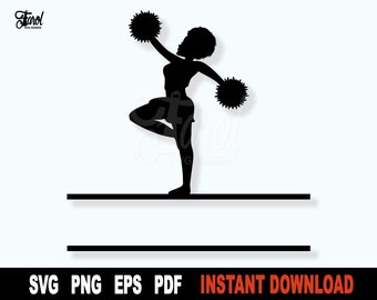Afro Cheerleader SVG: Delad namnram, silhuett Clipart (digital nedladdning)