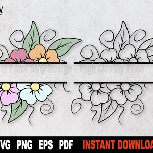 Flores SVG / Floral Split Monogram SVG para Cricut & Silhouette / Nature SVG Cut File / Spring Flowers Clipart / Descarga instantánea