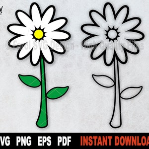 Daisy Flower SVG, Flower SVG File For Cricut, Silhouette, Floral svg Cut File, Nature Svg, Spring Clipart, PNG - Descarga digital instantánea