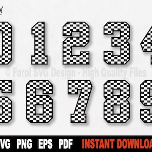 Racing Checkered Numbers SVG,  Racing SVG File For Cricut, Silhouette, Svg Cut File, Vector Sport Clipart, Shirt Print- Digital Download
